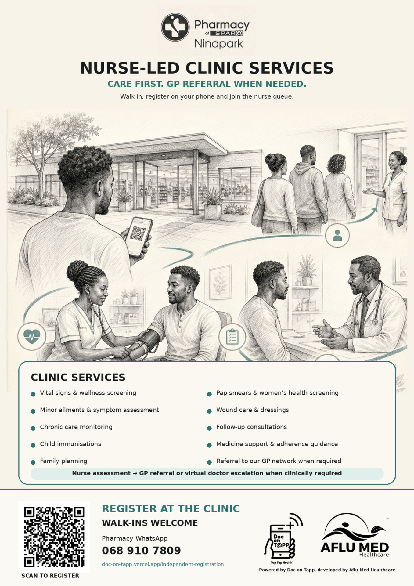 Nurse-led clinic services at Pharmacy at SPAR Ninapark